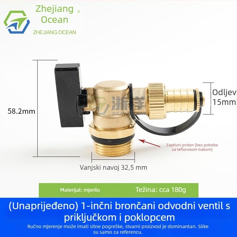 Ispušni ventil za podno grijanje, bakar, niklano premazan, spiralni priključak, za vodu