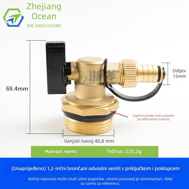 Ispušni ventil za podno grijanje, bakar, niklano premazan, spiralni priključak, za vodu