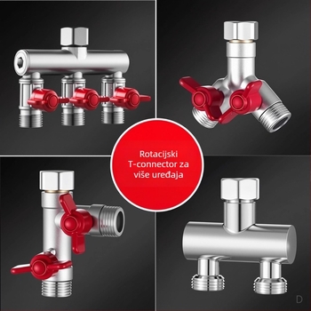 Ugradbeni zidni troputni kuglasti ventil s razdjelnikom za perilicu rublja, legura, premaz pečenog završnog sloja, 4-portna veza