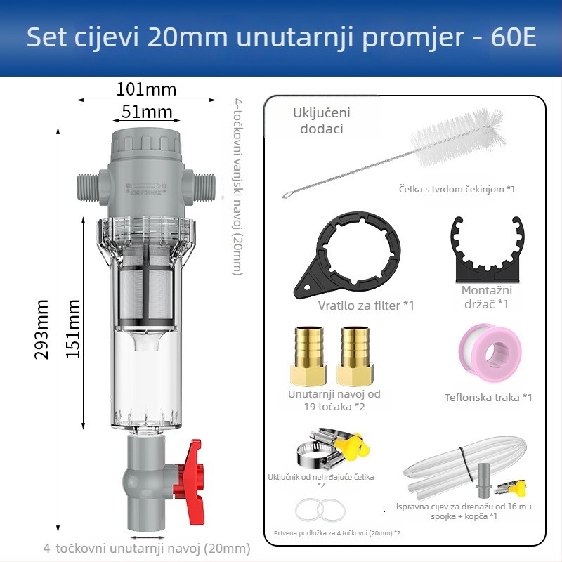 Proširivi filtr za akvarij s mrežom 10–200, sedimentacijski spremnik i kuglični ventil (filtracijsko sredstvo)