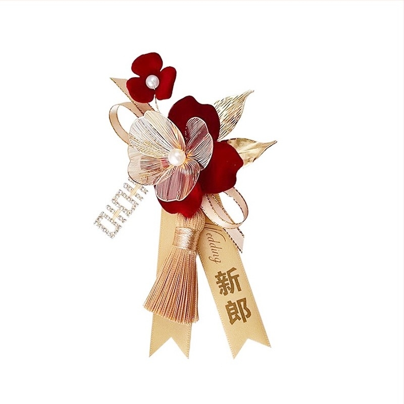 Cvjetni corsage set za mladenku, mladoženju i obitelj - metal, ručna izrada, kineski stil, srednja debljina