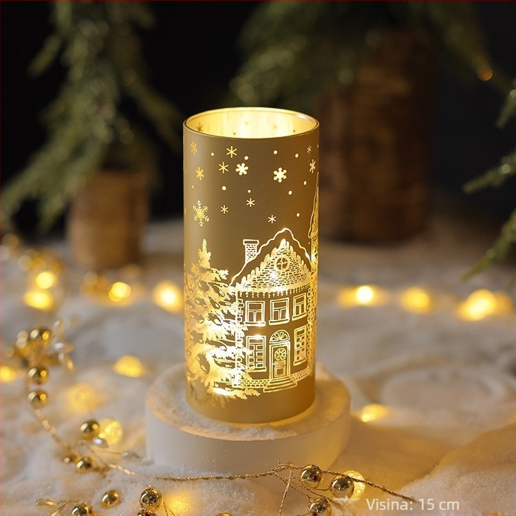 Božićna stolna ukrasna figura - Svjetleća kućica s imitacijom porculana, staklo (Materijal: staklo; Marka: Mingzhi glass; Pogodno za: Božić)