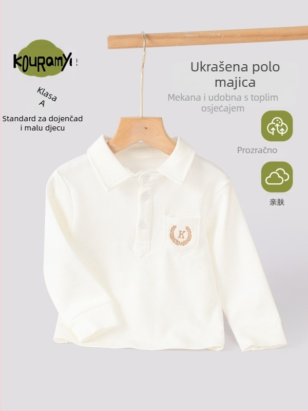 Dječje polo majice s dugim rukavima, ovratnik s reverom, džep s izšivanjem, 95% pamuk, ležerni stil, proljeće-jesen