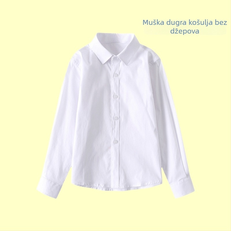 Dječja pamukasta košulja s dugim rukavima, unisex, enzimsko pranje, ovratnik rever, jednofarbni uzorak, pogodna za proljeće i jesen, za djecu stariju od 8 godina
