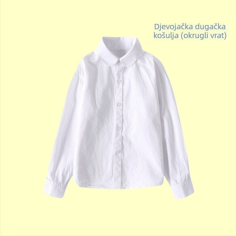 Dječja pamukasta košulja s dugim rukavima, unisex, enzimsko pranje, ovratnik rever, jednofarbni uzorak, pogodna za proljeće i jesen, za djecu stariju od 8 godina