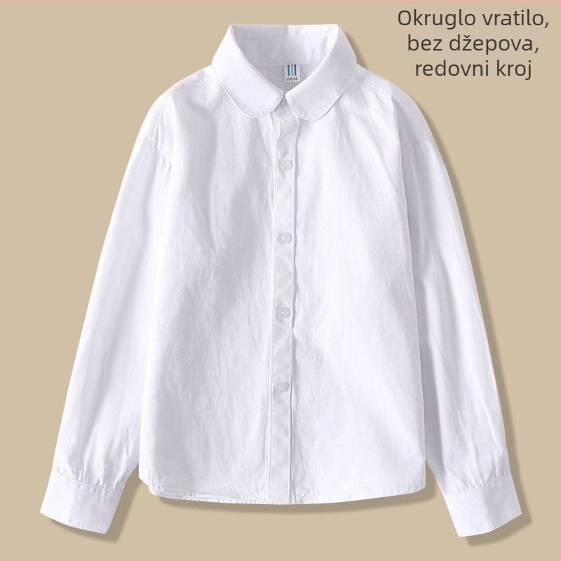 Dječja pamukasta košulja s dugim rukavima, unisex, enzimsko pranje, ovratnik rever, jednofarbni uzorak, pogodna za proljeće i jesen, za djecu stariju od 8 godina