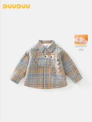 Duuduu prešivana zimska jakna za dječake, 80 g izolacije, dugi rukav, vanjski materijal 100% pamuk, punilo 100% poliester, mrežasti uzorak, ovratnik s reverom, korejski stil, za uzrast 1–3 godine, zima 2025