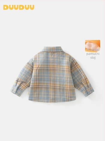 Duuduu prešivana zimska jakna za dječake, 80 g izolacije, dugi rukav, vanjski materijal 100% pamuk, punilo 100% poliester, mrežasti uzorak, ovratnik s reverom, korejski stil, za uzrast 1–3 godine, zima 2025