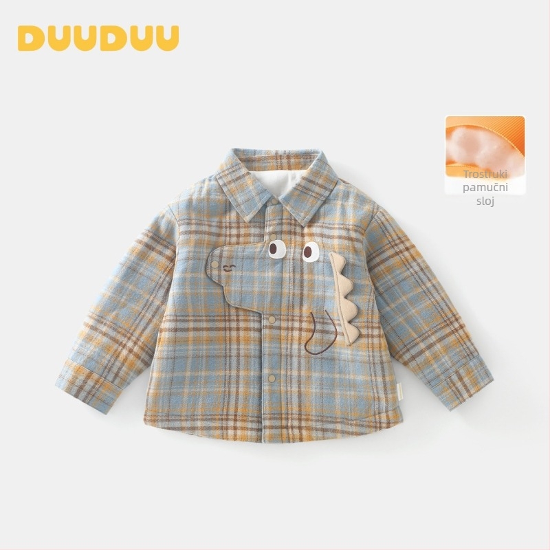 Duuduu prešivana zimska jakna za dječake, 80 g izolacije, dugi rukav, vanjski materijal 100% pamuk, punilo 100% poliester, mrežasti uzorak, ovratnik s reverom, korejski stil, za uzrast 1–3 godine, zima 2025