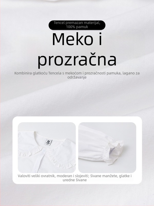 Left West dječja košulja s dugim rukavima od 100% pamuka, ovratnik tip lapel, jednofarbna, za uzrast 3–8 godina