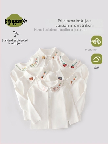 Unisex dječja polo majica s dugim rukavima i ovratnikom tipa lapel, 100% pamuk; pogodna za proljeće, jesen i zimu; uzorci: životinje, crtani likovi, slova, cvijeće
