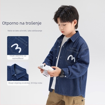 Dječja denimska košulja-jakna za dječake, Left West, preppy stil, dugi rukav, pamuk mješavina, proljeće-jesen