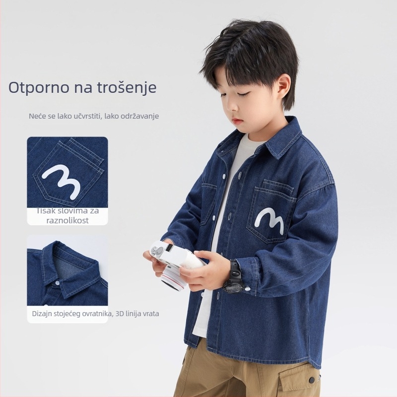 Dječja denimska košulja-jakna za dječake, Left West, preppy stil, dugi rukav, pamuk mješavina, proljeće-jesen