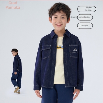 Dječja denim jakna od pamuk-mješavine – unisex, jednostruko kopčanje na gumbiće, uzorak slova, mekan završetak, proljeće/jesen, uzrast 3–8 godina