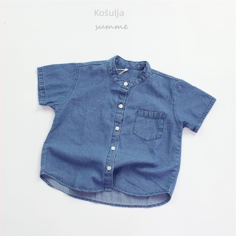Dječja košulja, korejski stil, stojeći ovratnik, kratki rukavi, 95% pamuk, unisex, za djecu 3-8 godina