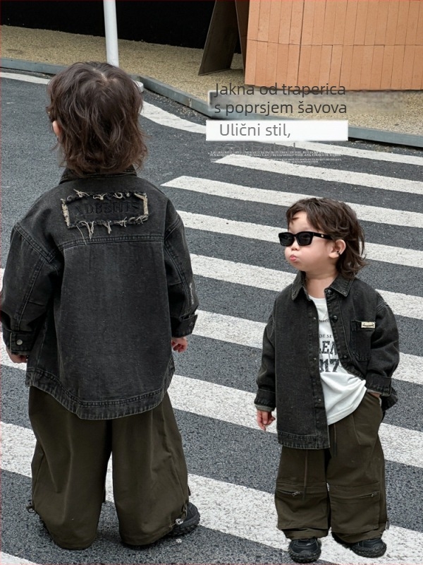 Dječja traper jakna, korejski stil, 100% pamuk, bez kapulje, jednoredno kopčanje