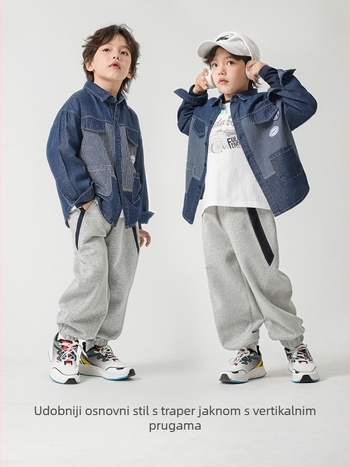 Chlapčeva džins košulja, mješavina pamuka, dugi rukav, ovratnik s reverom, proljeće i jesen