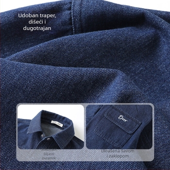 Dječja denimska košulja-jakna za dječake, casual stil, rever gol, dugi rukavi, uzorak s slovima, pamuk-mješavina, proljeće-jesen 2025