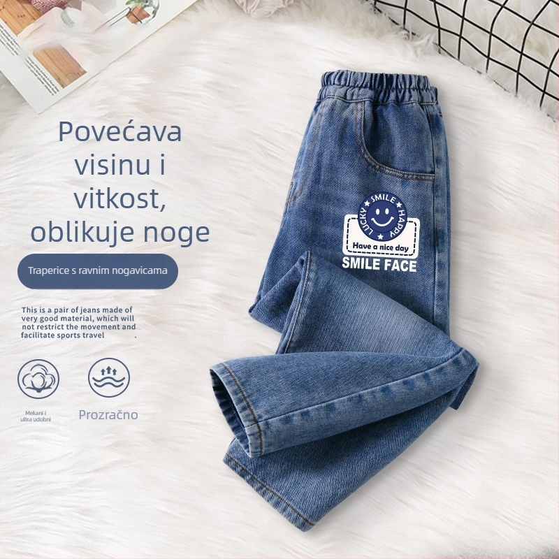 Dječje traperice za dječake, korejski stil, tkanina od pamuka 54,8%, elastični pojas, ravni kroj, za djecu od 8 godina i starije, proljeće/jesen