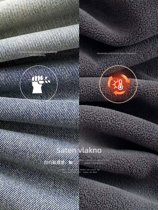 Dječje traperice za dječake s flis podstavom, korejskog stila, pamuk denim, zima, srednji pojas s elastičnim pojasom