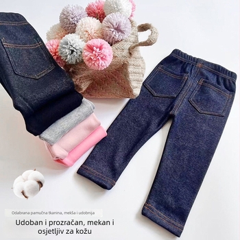 Dječje hlače od pamuka denim, 95% pamuk, srednji pojas s elastikom, jednobojne, zimske, za djecu 3–8 godina