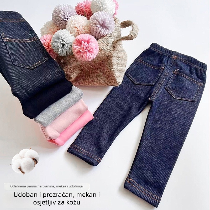Dječje hlače od pamuka denim, 95% pamuk, srednji pojas s elastikom, jednobojne, zimske, za djecu 3–8 godina