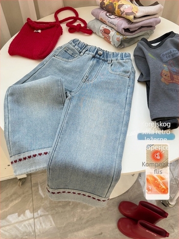 Dječje farmerice s flis podstavom - zimska toplina, ležerna ravna silueta, 60% pamuka, srednja visina struka s elastikom, za djecu 3–8 godina