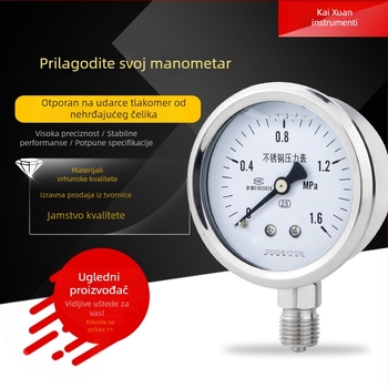 Tlakomjer od nehrđajućeg čelika, otporan na udarce, raspon mjerenja 0-60, točnost 2,5%/1,6%, navojni priključak M14x1,5, radna temperatura -40 do 200°C