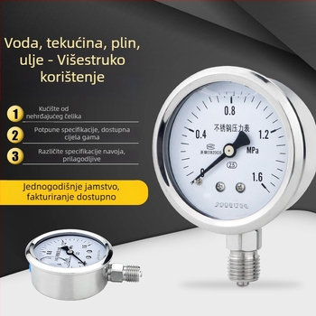 Tlakomjer od nehrđajućeg čelika, otporan na udarce, raspon mjerenja 0-60, točnost 2,5%/1,6%, navojni priključak M14x1,5, radna temperatura -40 do 200°C