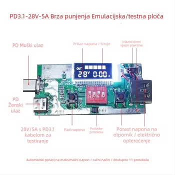NBT-005 PD3.1 tester brzog punjenja — čitanje PD3.1 protokola, 28V, 5A, zaslon napona i struje