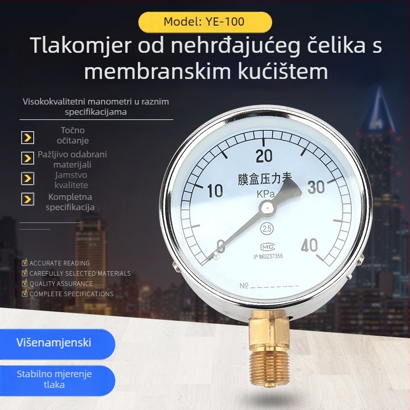 Bellows tlakometar YE-100, točnost klase 2.5, spoj s navojem