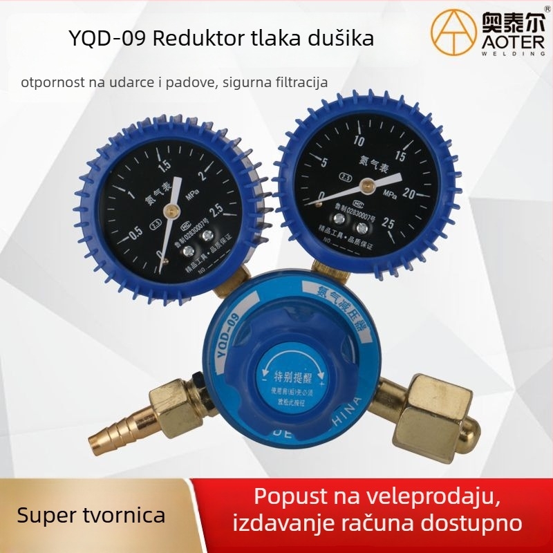 Regulator dušika s dijafragmatskim tlakomjerom, raspon 2.5/25, unutarnji navoj, nominalni promjer 8, temperatura okoline 30°C