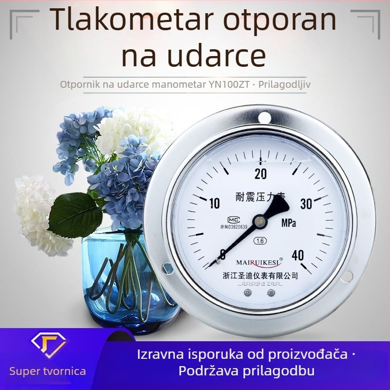 Tlakomjer otporan na šok YN100ZT, navoj M20×1.5, raspon -0.1 do 100, preciznost 1.6
