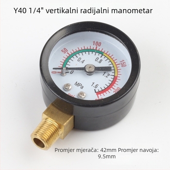 Dijafragmatski manometar za zračni kompresor, raspon mjerenja 0–1.6 MPa, točnost 0.1 MPa, navojni priključak, Ø42 mm