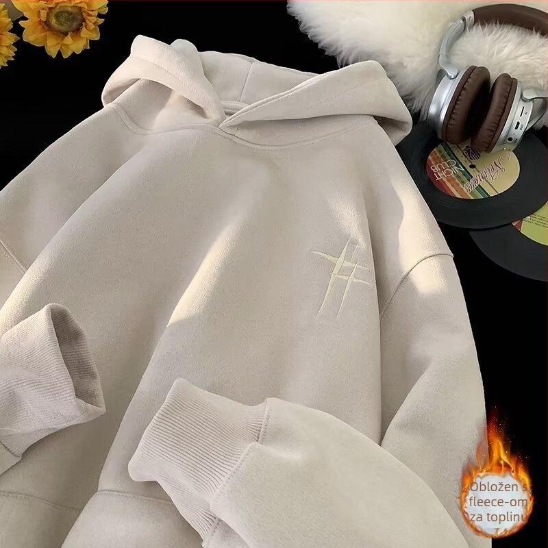 Hooded fleece mikina, oversize kroj, otisak s slovima, 96% poliester