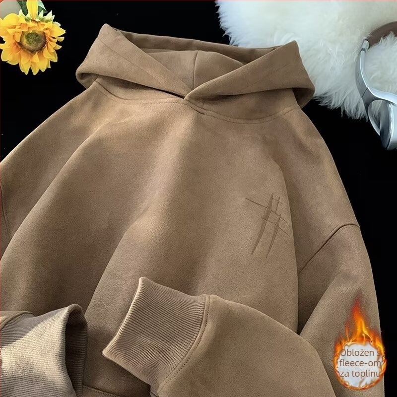 Hooded fleece mikina, oversize kroj, otisak s slovima, 96% poliester