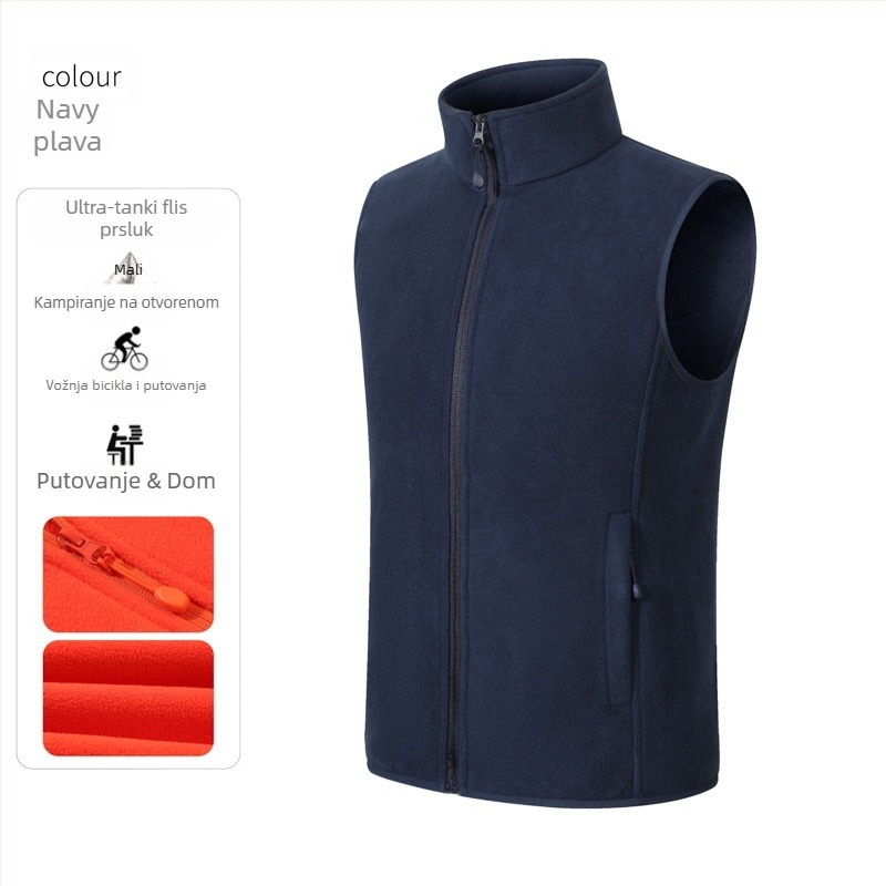 Muška fleece vesta – debeli flis, stojeći ovratnik sa zatvaračem, otisak logotipa, radna odjeća