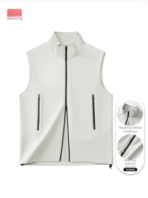 Vesta od soft-shell s flecom, unisex, bez rukava, s stojećim ovratnikom i zatvaračem, za jesen