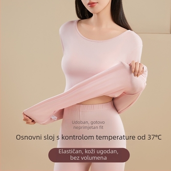 Ženski termični komplet od viskoze — srednja toplina, debela tkanina, uski kroj, pulover s okruglim izrezom
