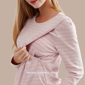 Top za dojenje od pamuka s prugama, dugi rukavi, pulover stil, pristup dojenju