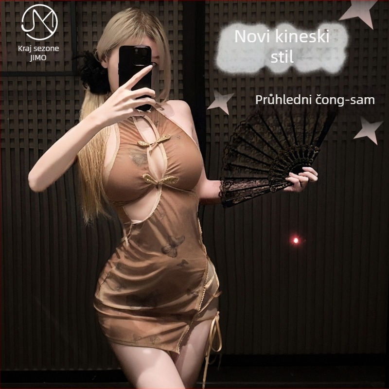 Kostim za ulogu u kineskom stilu s otvorenim leđima, naramenice i mrežastim panelima, poliester 90–95%.