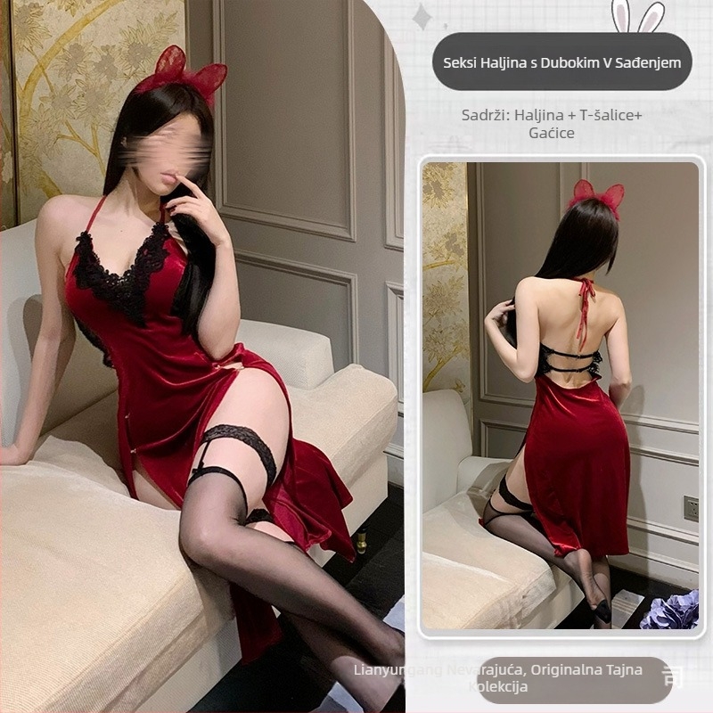 Ženski čipkasti set donjeg rublja u stilu cheongsam, poliester tkanina, glavni materijal 90–95%