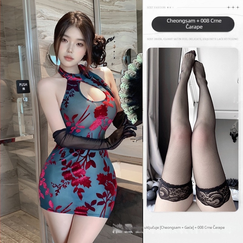 Kostim za ulogu u stilu Cheongsam sa prozirnim dijelovima i hulahopkama, poliester materijal