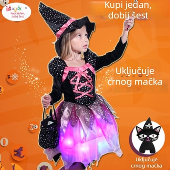 Halloween dječji kostim: Kostim za scensku izvedbu – vještica-princesa haljina od organze s 80% polipropilena i spandeksa, hlačasti set, za djecu 3–8 godina, jesen