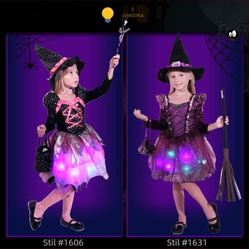 Halloween dječji kostim: Kostim za scensku izvedbu – vještica-princesa haljina od organze s 80% polipropilena i spandeksa, hlačasti set, za djecu 3–8 godina, jesen