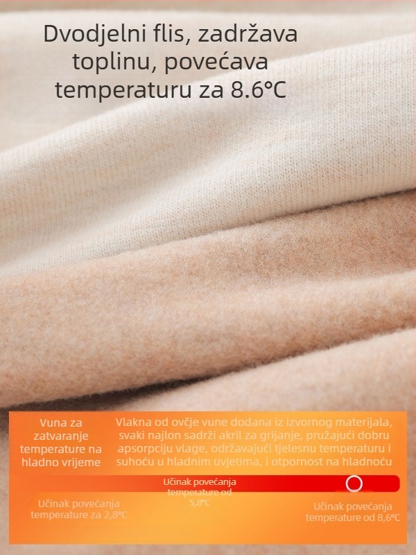 Ženski T-shirt s okruglim izrezom, fleece podstava za toplinu, zimski osnovni sloj, dugi rukav, pleteni viskozni materijal 30-50%