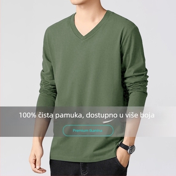 Majica s V-izrezom, dugi rukavi, slim-fit, 100% pamuk, lagana tkanina