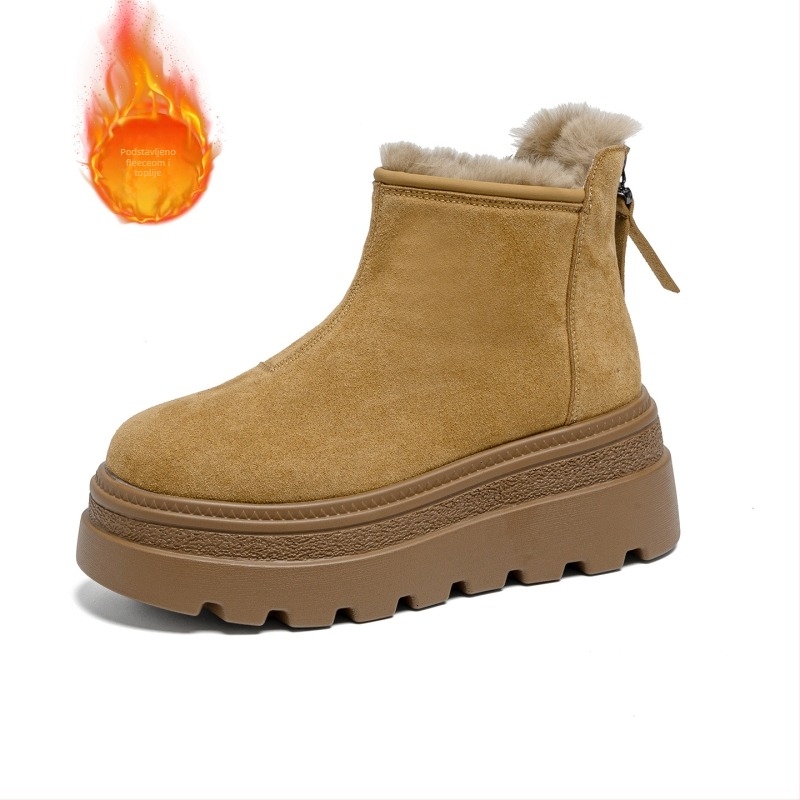 Ženske zimske čizme za snijeg s flisom podstavom, stražnji zip, visoke potpetice 6–8 cm, PU đon, zimska kolekcija 2025
