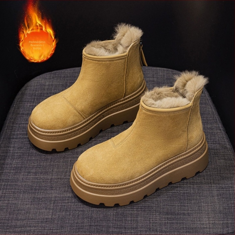 Ženske zimske čizme za snijeg s flisom podstavom, stražnji zip, visoke potpetice 6–8 cm, PU đon, zimska kolekcija 2025