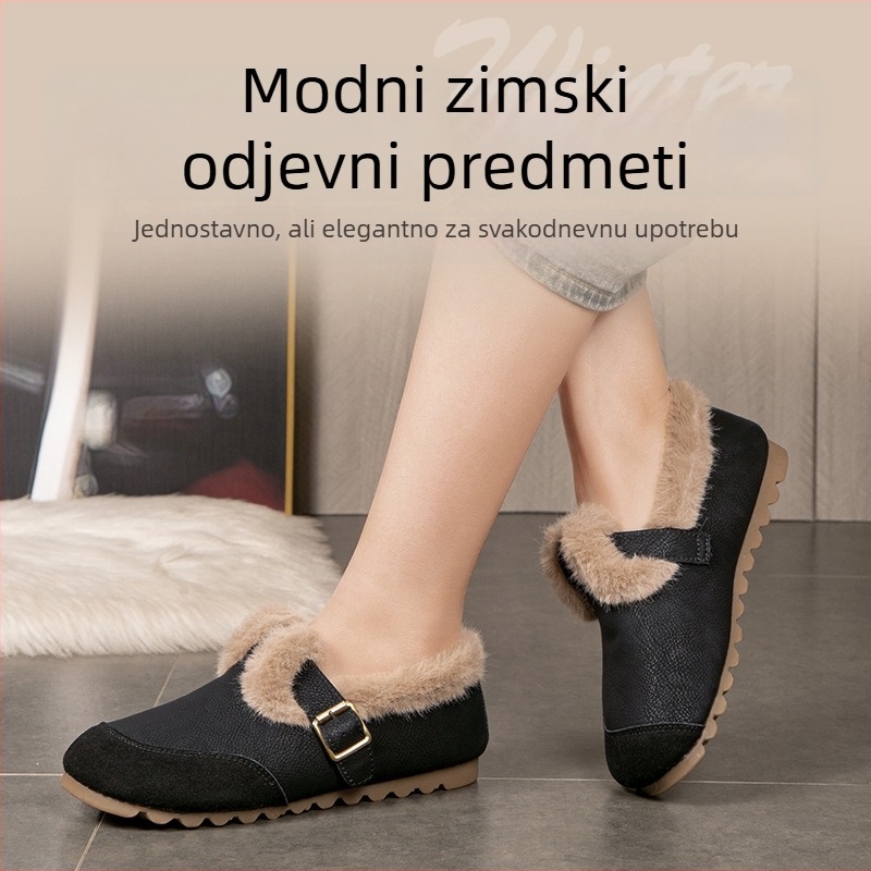 Ženske mokasine od mikrovlakana za zimu – zaobljeni vrh, niski potpetica 1–3 cm, unutarnji od umjetne krzna, spojna potplata